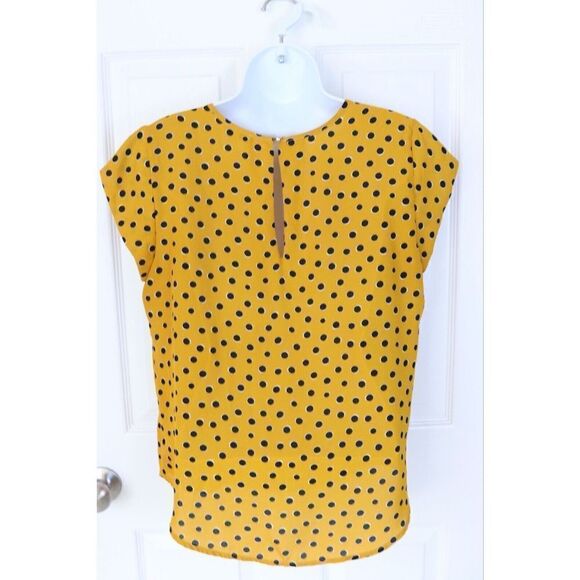 Lily White Polka Dot Blouse, size Medium Yellow Black - Picture 6 of 10